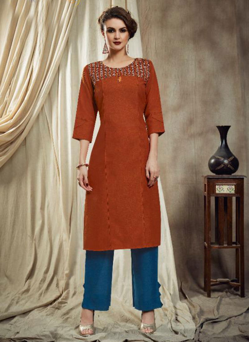 Nitu Cotton Slub Designer Embroidered Kurti With New Cotton With Pattern Pant Collection 2001-2006